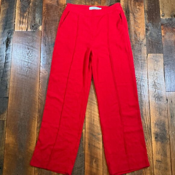 ICHI Red Wide Leg Trousers Women’s Size 36 Medium wide leg Pants - Picture 3 of 6